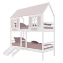 Ver imagem 2 de Beliche Casinha Bela Kit Escada/escorregador - Madeira Maciça Branco/rosa Housin
