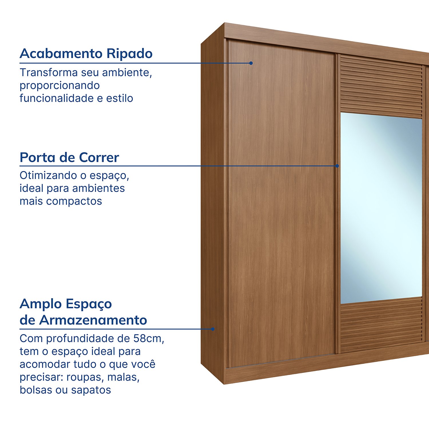 Guarda Roupa Casal 3 Portas de Correr 1 Porta com Espelho Samambaia Cabecasa Madeiramadeira - 4