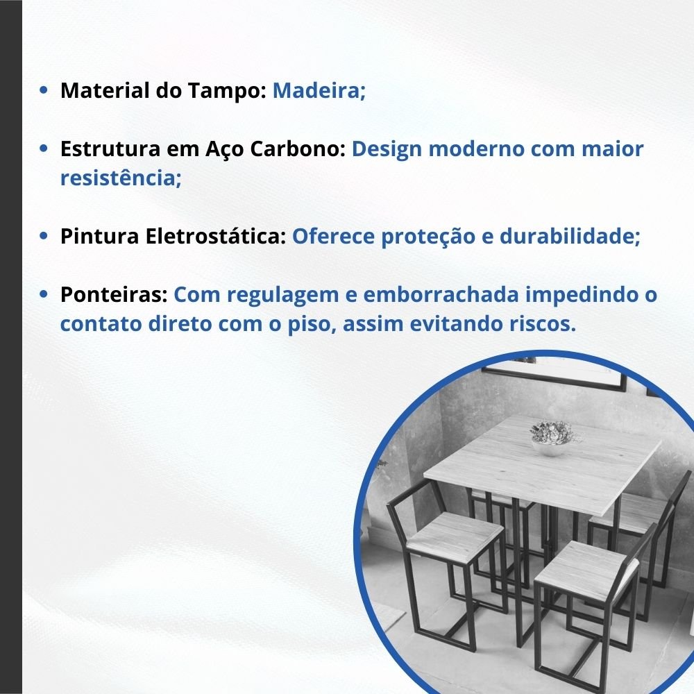 Mesa Quadrada Industrial Preta 70cm Tampo Madeira Preto - 4