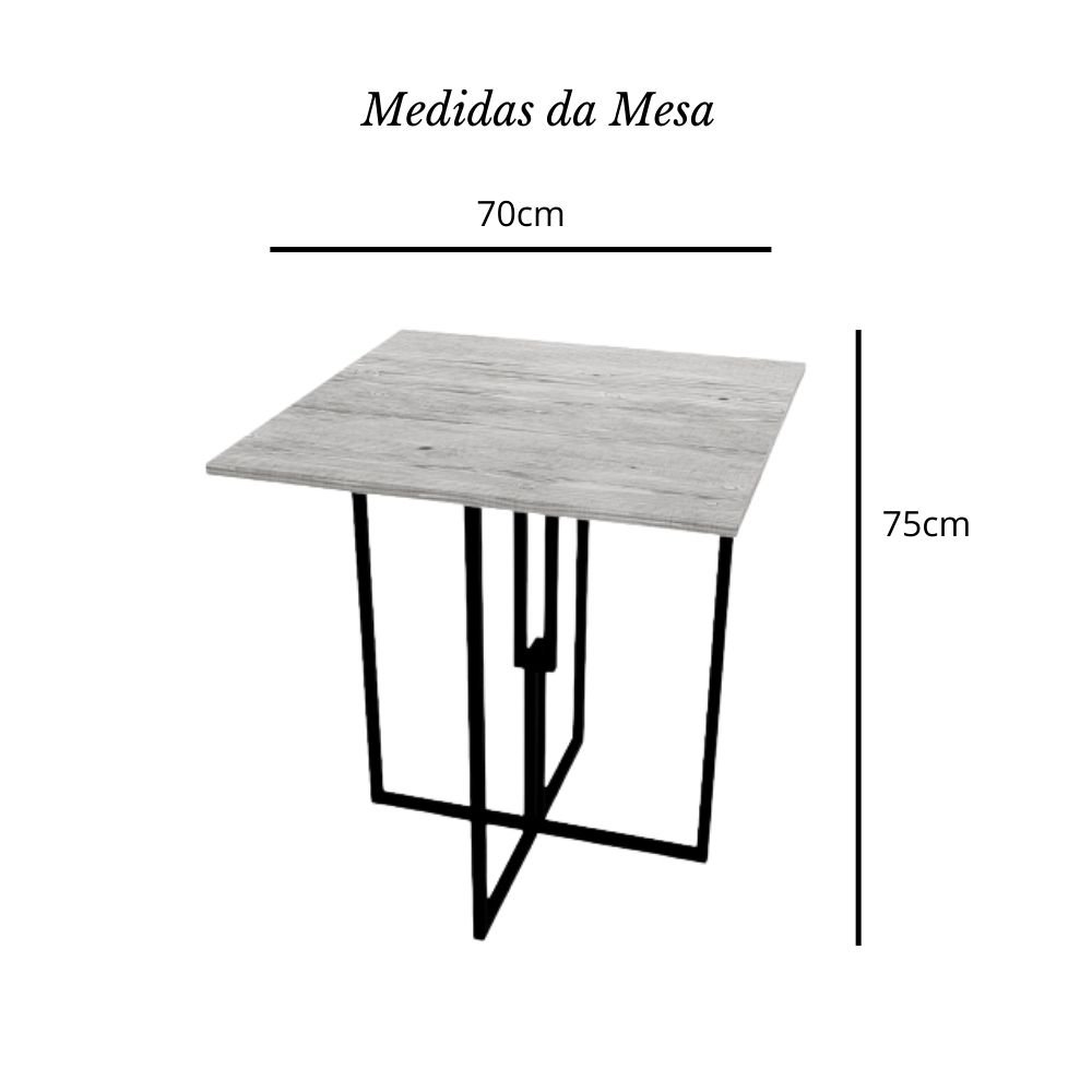 Mesa Quadrada Industrial Preta 70cm Tampo Madeira Preto - 3