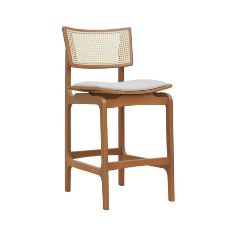 Banqueta Alta Bistrô Apollo Encosto Telinha Natural e Assento Anatômico - Natural Estofado Corano Br