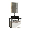 Ver imagem 1 de Conjunto Gabinete Urbe 60cm Madeirado Branco Tampo Preto Cuba Preto