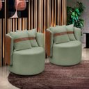 Ver imagem 1 de Kit 2 Poltrona Orgânica Maya Corino Nozes e Boucle Verde Redonda Decorativa - Arkell