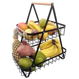 Fruteira Cesto Organizador Duplo Aramado Mesa Bancada Cozinha Fruta Legumes Prateleira Escritorio Ar - 4