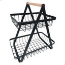 Ver imagem 1 de Fruteira Cesto Organizador Duplo Aramado Mesa Bancada Cozinha Fruta Legumes Prateleira Escritorio Ar