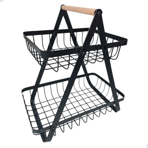 Fruteira Cesto Organizador Duplo Aramado Mesa Bancada Cozinha Fruta Legumes Prateleira Escritorio Ar