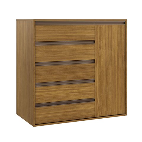 Cômoda 5 Gavetas 1 Porta Multiuso Mdf Select Belmax:freijó
