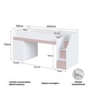 Ver imagem 3 de Cama Infantil Juvenil com Mesa Escrivaninha e Escada com Gavetas e Portas Cor:Branco com Rosa