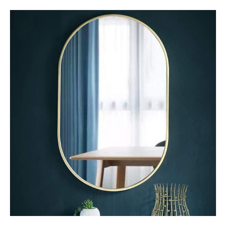 Espelho Oval com Moldura em Metal 80 x 50 cm