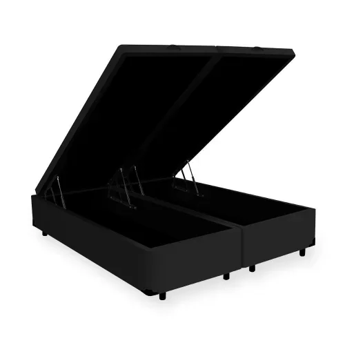 Cama Box Baú Queen Bipartido Suede Preto Com Pistão A Gás