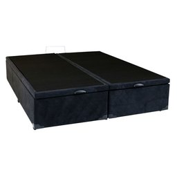Cama Box Baú Queen Bipartido Suede Preto Com Pistão A Gás - 2