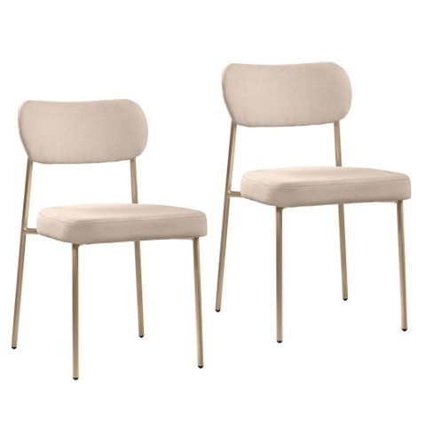 Kit 02 Cadeiras Sala de Jantar Lavínia Estofada Base Champagne Bouclê Bege - Desk Design