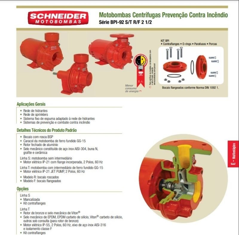 Bomba Schneider para Incêndio Bpi-92s R 2 1/2" 1,5cv Trifásico 220/380v Vermelho 220/380 (t) - 4