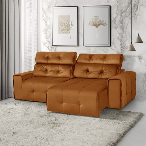 Sofá Retrátil e Reclinável Jaguar 2,50m - Fortbello Estofados:terracota