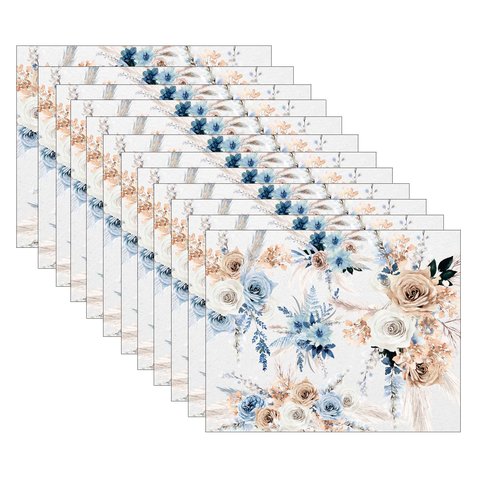Kit Jogo Americano Boho Azul/ambar - 12 Peças