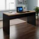 Ver imagem 1 de Escrivaninha Escritório 150cm X 60cm Pés Painel Mac Pr F5 Cor:macadâmia com Preto