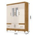 Ver imagem 2 de Guarda Roupa Ms912 165cm 6 Portas Freijó Off White com Espelho Moval