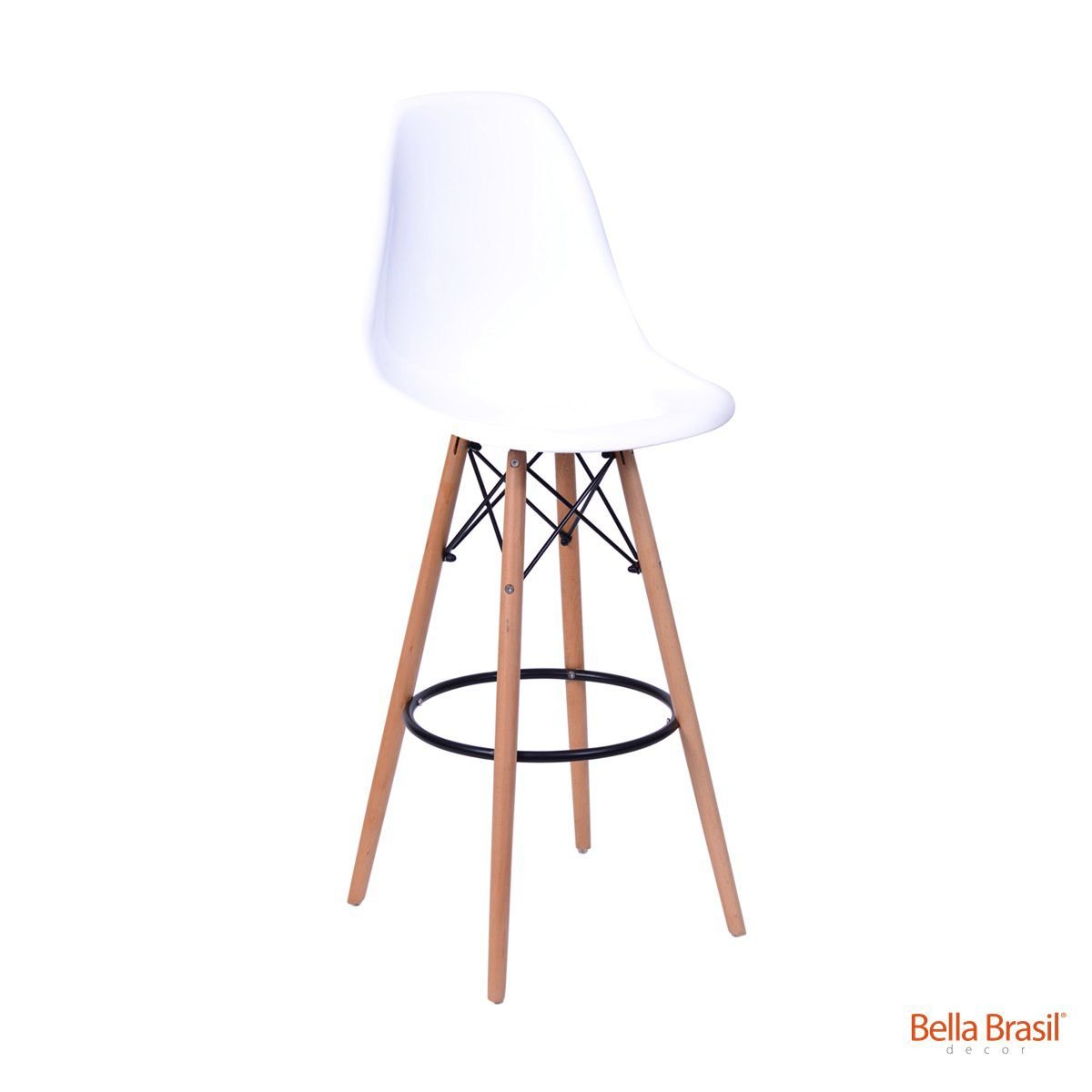 Banqueta Eames DSW em Policarbonato com Base Madeira - Várias Cores - Branca - 1