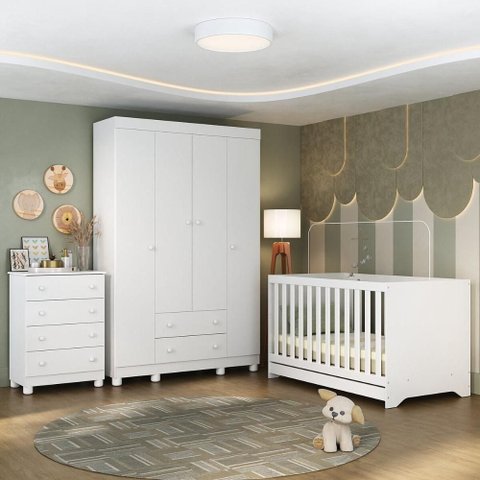 Quarto de Bebê Completo com Berço Americano 3 em 1 Allegra Multimóveis Mp4586 Branco