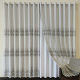 cortina de voal bordado cinza com forro de microfibra 4.50x2.50metro