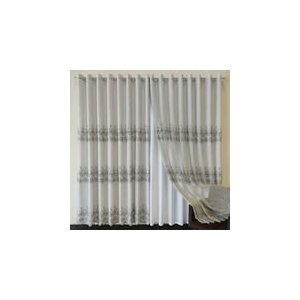 cortina de voal bordado cinza com forro de microfibra 4.50x2.50metro
