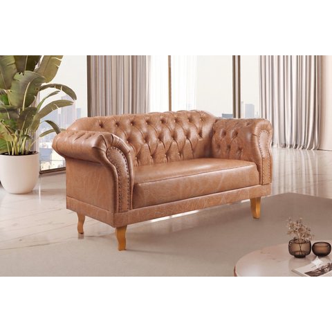 Sofá Chesterfield 2 Lugares Couro Sintético Duque