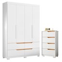 Ver imagem 1 de Guarda Roupa Solteiro com Cômoda Doble 4 Portas de Bater 4 Gavetas MDP Fosco Branco Freijo Albatroz