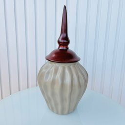 Potiche de cerâmica cáqui com tampa trabalhado ondulação - 4