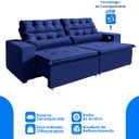 Ver imagem 3 de Sofá 4 Lugares América Azul Retrátil, Reclinável 2,52 Metros Tecnologia Carregamento 3 portas USB