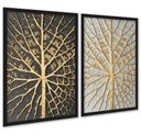 Ver imagem 1 de Kit 2 Quadros Árvores Raízes Preto Branco Dourado 24x18cm - com Vidro:moldura Preta
