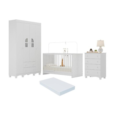 Quarto de Bebê Completo com Berço 3 em 1 com Colchão Incluso Aurora Multimóveis Mp4572