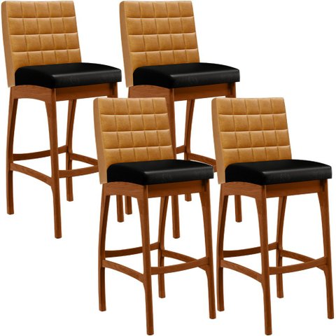 Kit 04 Banquetas Altas Cozinha Sala Jantar Fixa Mila B04 Couríssimo Whisky Couríssimo Preto - Lyam D
