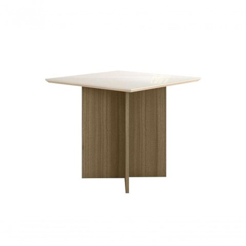 Mesa de Jantar Helo 90cm com Vidro Carvalho/off White - Poliman