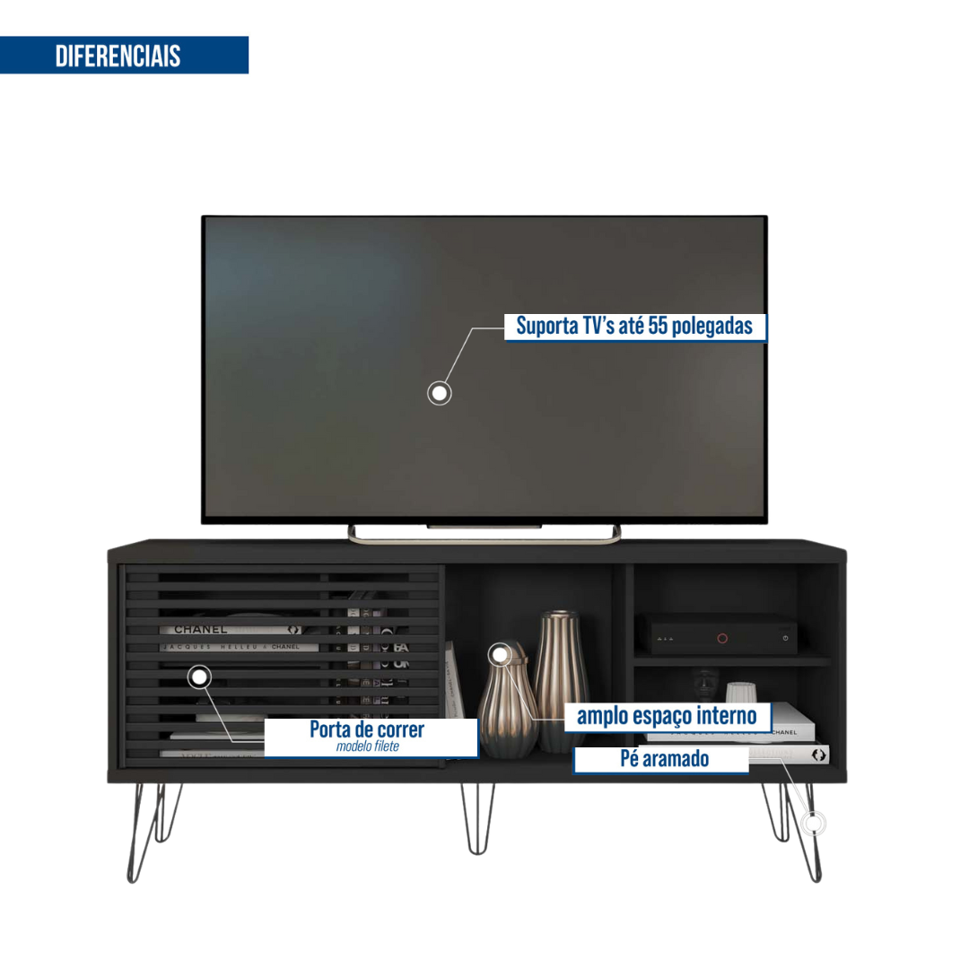 Rack para TV até 55 Polegadas Industrial Retrô 136cm em BP Porta Ripada Multiverso CabeCasa MadeiraMadeira - 8