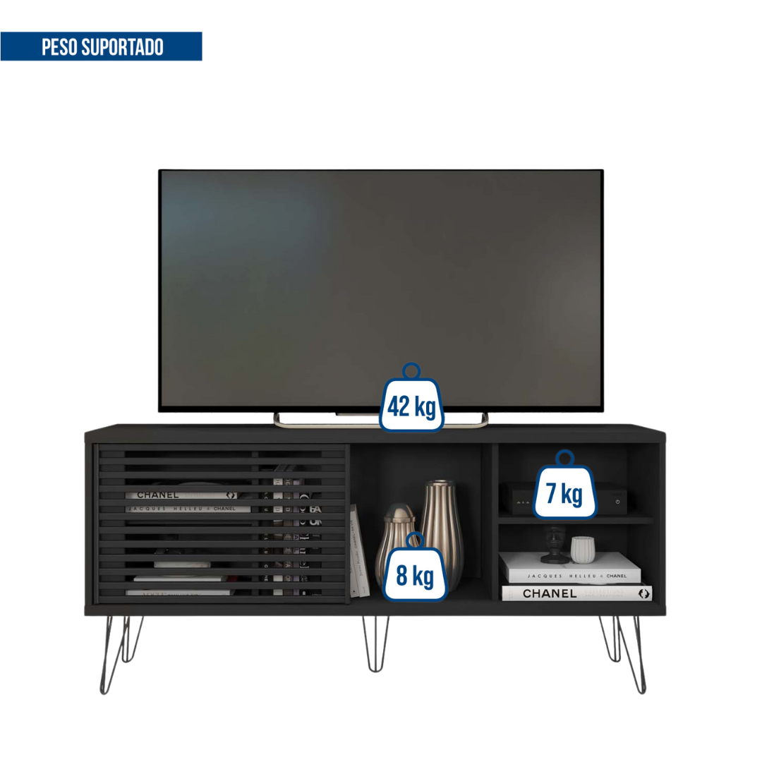 Rack para TV até 55 Polegadas Industrial Retrô 136cm em BP Porta Ripada Multiverso CabeCasa MadeiraMadeira - 6