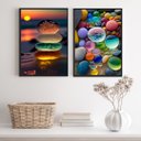 Ver imagem 2 de Conjunto 2 Quadros Pedras Coloridas- Ilha de Creta 24x18cm - com Vidro:madeira Preta