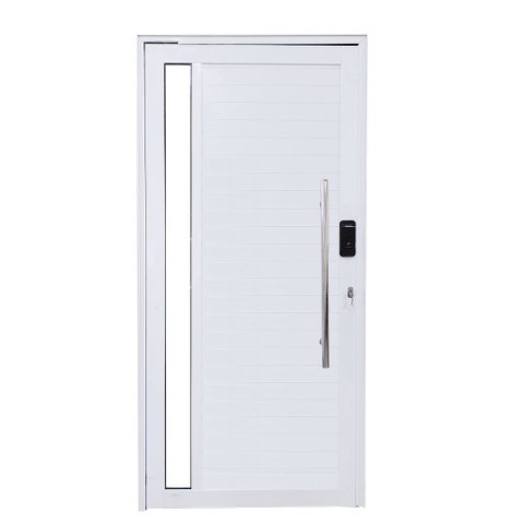 Porta Pivotante de Alumínio Branco 210x120 com Pux. e Visor com Fechadura Digital Linha 30 - Esquerd