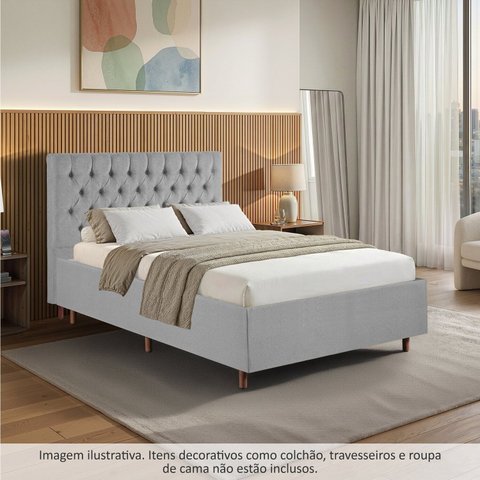 Kit Cama Box Casal e Cabeceira em Madeira Maciça Espresso Móveis Cinza/Linho
