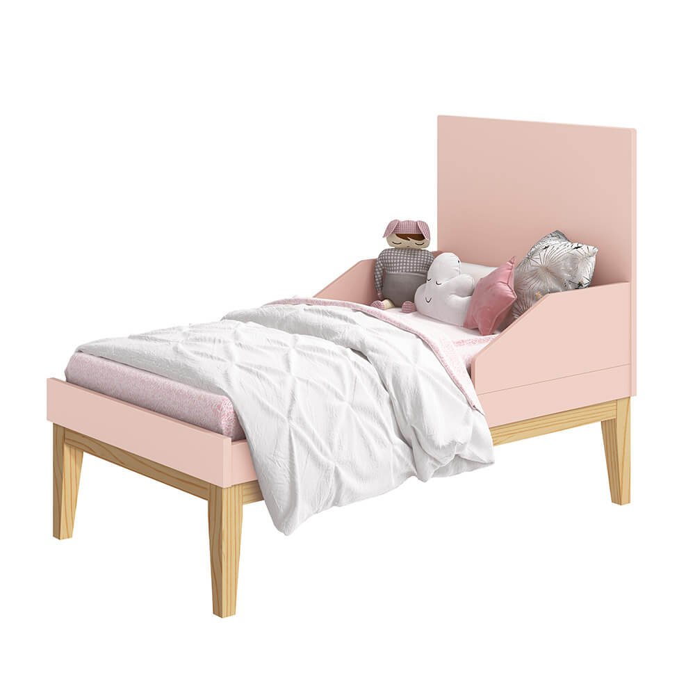 Berço Mini Cama Noah Square com Pés em Madeira Natural - Rosa - 2