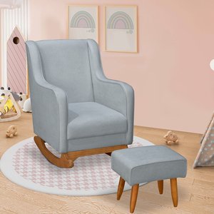 Poltrona de Amamentação Aquila Balanço com Puff Bouclê Azul Bebê