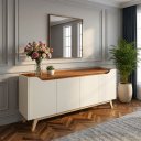 Ver imagem 3 de Buffet Aparador 4 Portas com Pés de Madeira Ravena 180cm Sala de Estar Jantar - Offwhite / Cedro