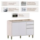 Ver imagem 2 de Balcão de Pia para Cozinha 120 Cm 2 Portas 3 Gavetas Atenas Cinza Cristal