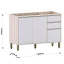 Ver imagem 4 de Balcão de Pia para Cozinha 120 Cm 2 Portas 3 Gavetas Atenas Cinza Cristal