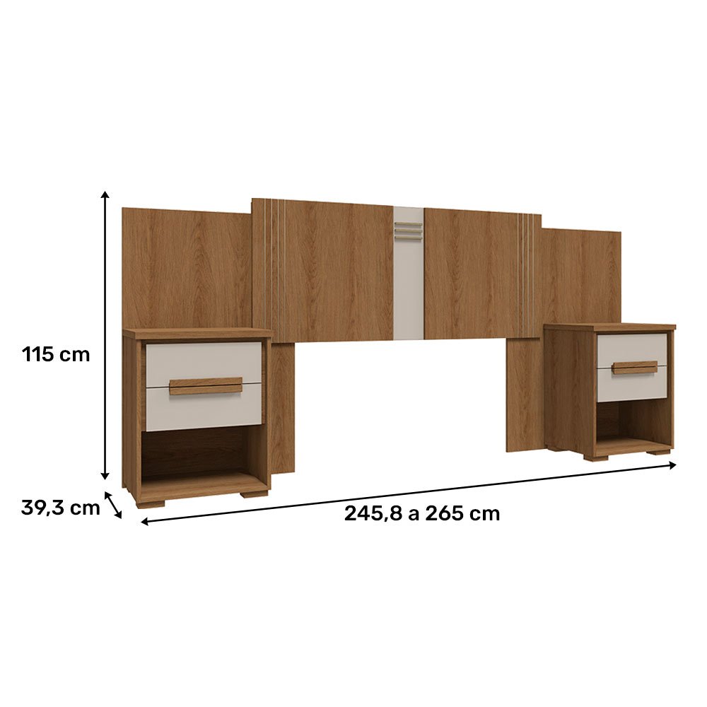 Cabeceira Casal com Mesa de Cabeceira 2 Gavetas Rimo Angra Jequitibá/off White - 3