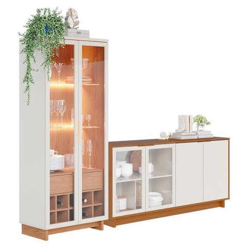 Cristaleira Guanabara e Balcão Buffet Vitoria Off White Freijo Colibri Off White Freijo