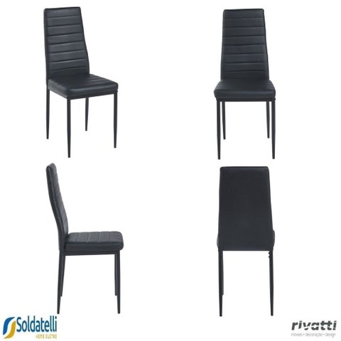 Kit 4 Cadeiras V1001 Base em Aço Estofada em Pvc Preta ou Marrom - Rivatti