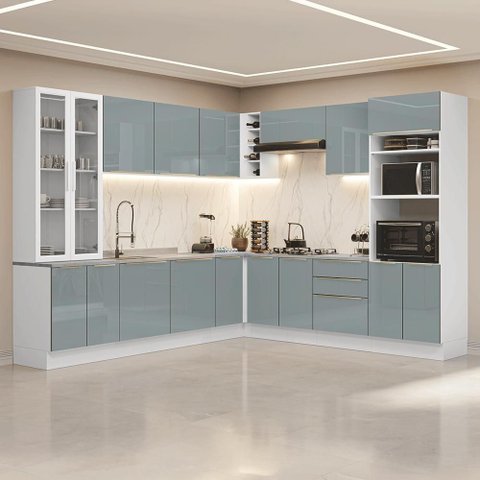 Armário de Cozinha Completa de Canto 549 cm Branco/Cinza Lux Madesa 01