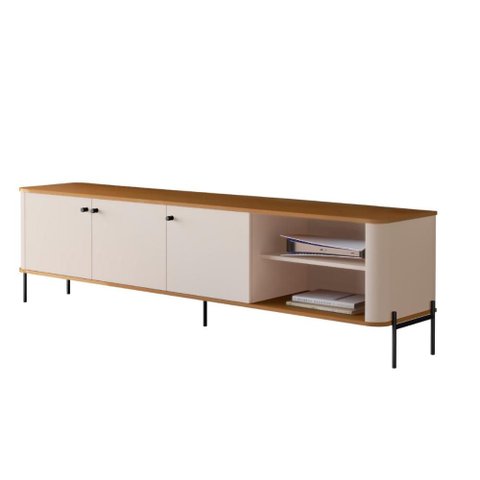 Rack para Tv Tucupí 1.8 Bancada Off White Nature Preto Jb Bechara