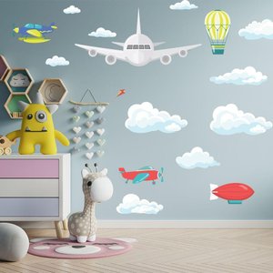 Adesivo de Parede Decorativo Infantil Avião Nas Nuvens