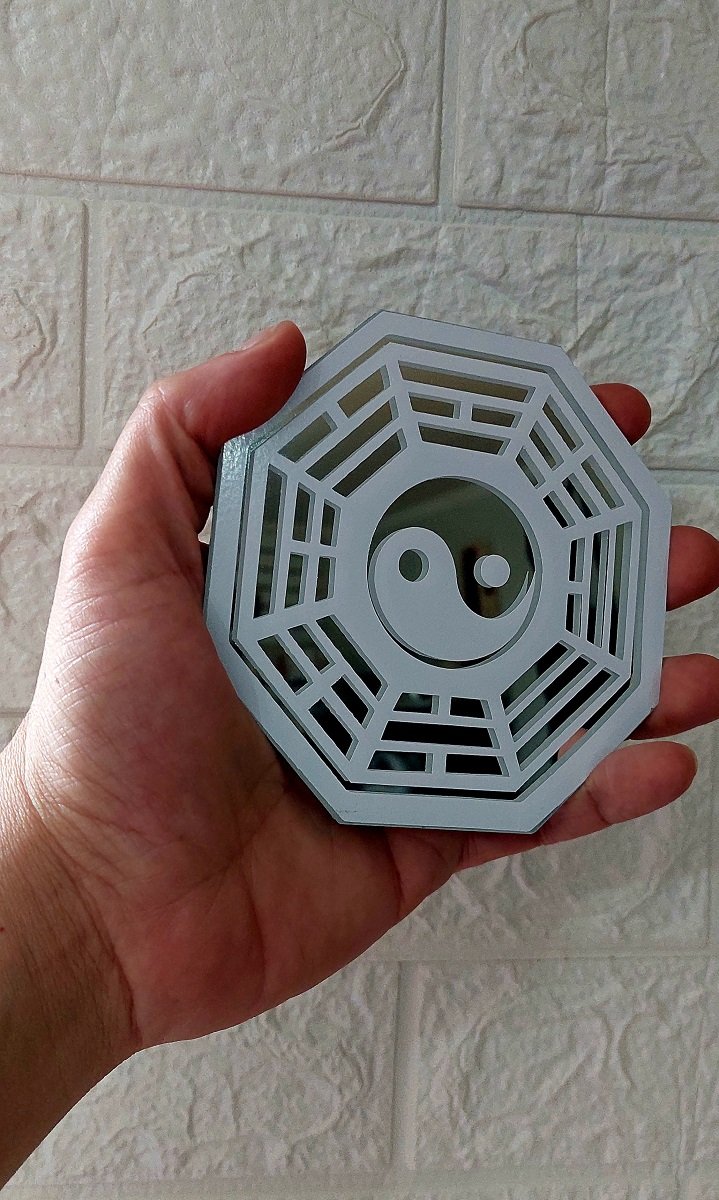 Quadro Feng Shui Baguá Espelhado Talismãs Ying Yang Branco - 6